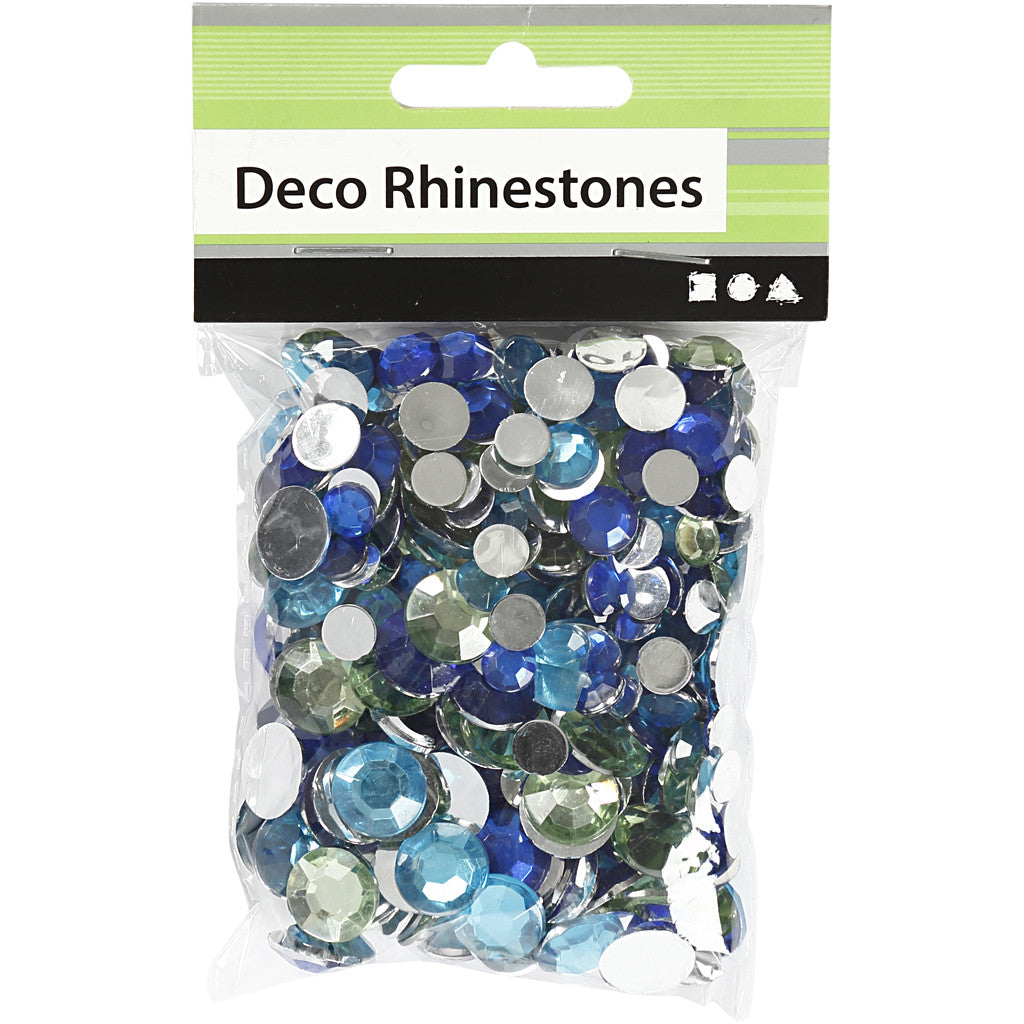 Strasstenen, rond, afm 6+9+12 mm, blauw/groen harmonie, 360 stuk/ 1 doos [HOB-52183]