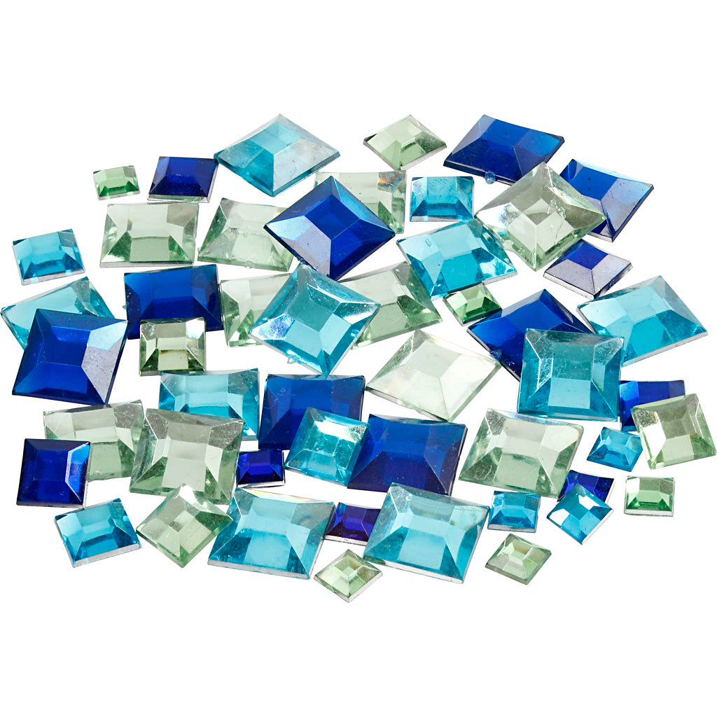 Rhinestones, square, size 6+9+12 mm, blue/green harmony, 360 pc