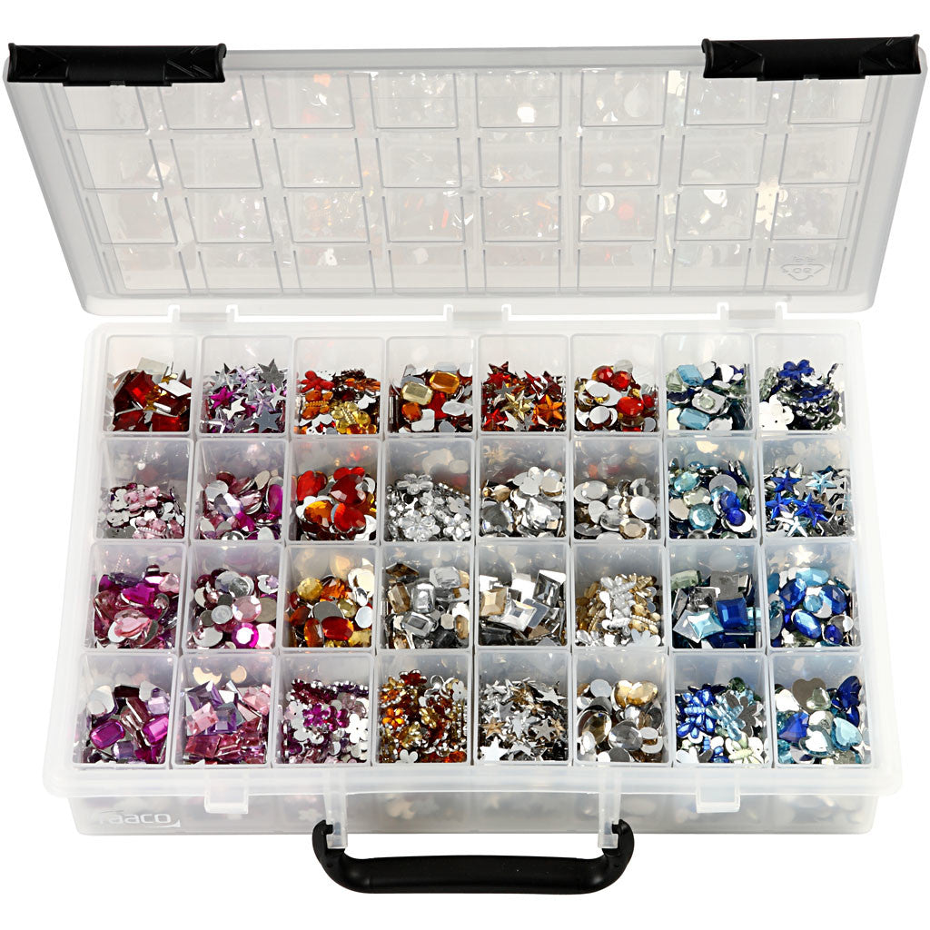 Strasstenen, d 6-16 mm, diverse kleuren, 32x360 stuk/ 1 doos [HOB-52240]