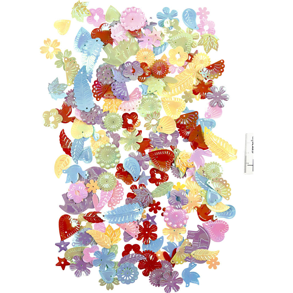 Pailletten, afm 15-45 mm, parelmoer kleuren, 400 gr/ 1 doos [HOB-52252]