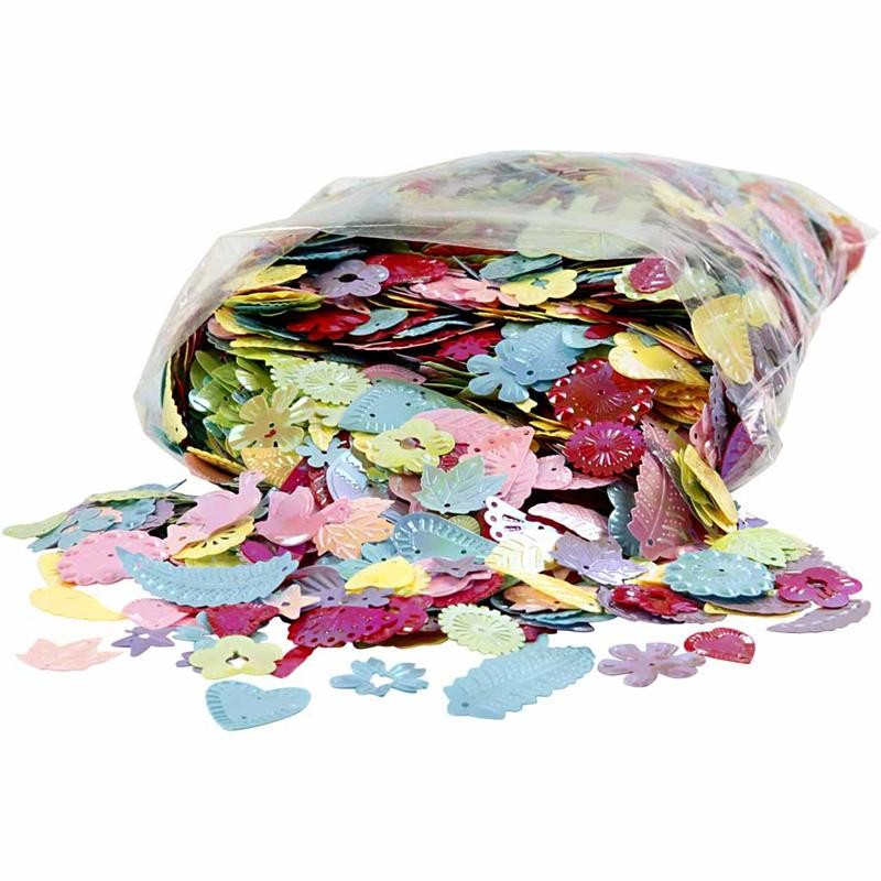 Pailletten, afm 15-45 mm, parelmoer kleuren, 400 gr/ 1 doos [HOB-52252]
