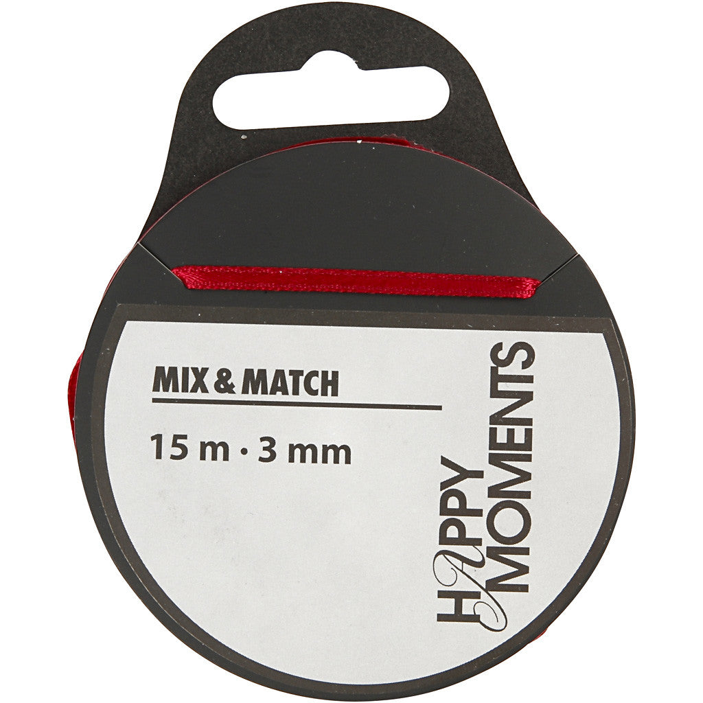 Satijnlint, B: 3 mm, wijnrood, 15 m/ 1 rol [HOB-524503]