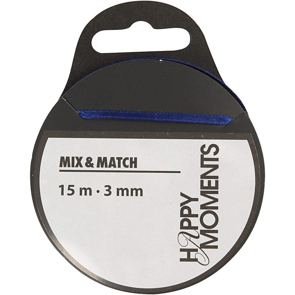 Satijnlint, B: 3 mm, donkerblauw, 15 m/ 1 rol [HOB-524504]