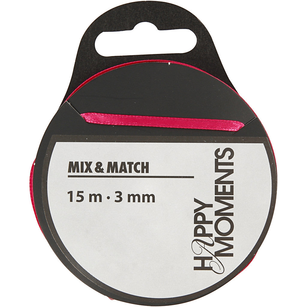 Satijnlint, B: 3 mm, roze, 15 m/ 1 rol [HOB-524509]