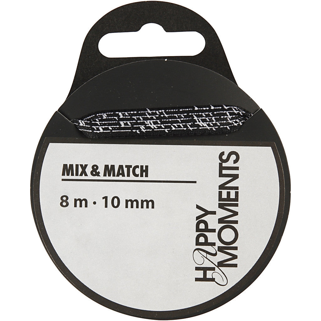 Satijnlint, B: 10 mm, zwart, 8 m/ 1 rol [HOB-524602]