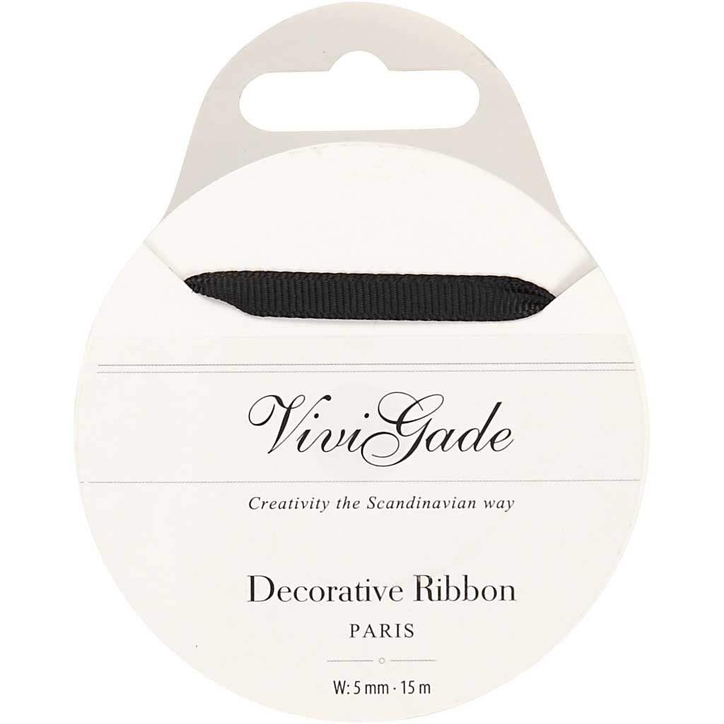 Decoratie lint, B: 6 mm, zwart, 15 m/ 1 rol [HOB-52480]