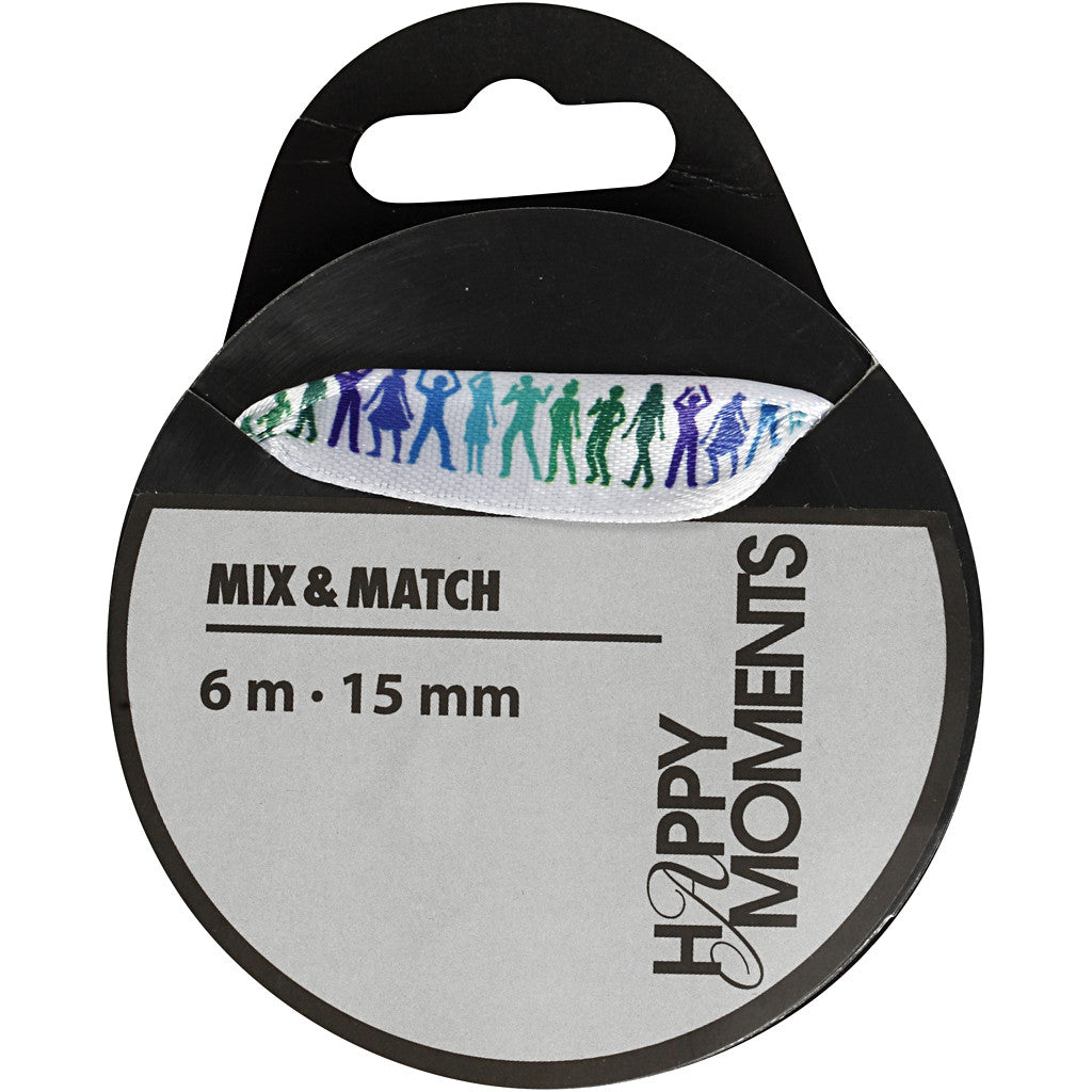 Satijnlint met print, B: 15 mm, lichtblauw, 6 m/ 1 rol [HOB-525008]