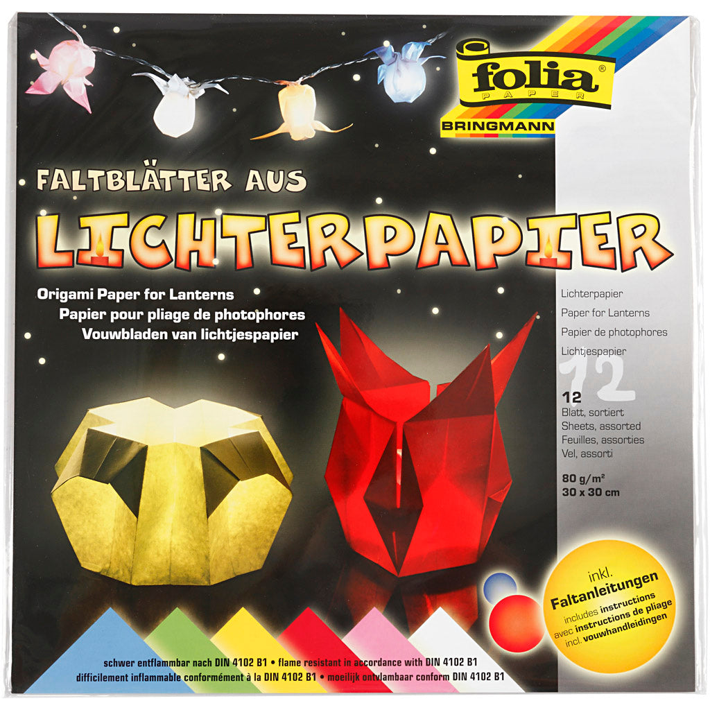 Lantaarnpapier, vel 30x30 cm, 80 gr, standaardkleuren, 12 vel/ 1 doos [HOB-536153]