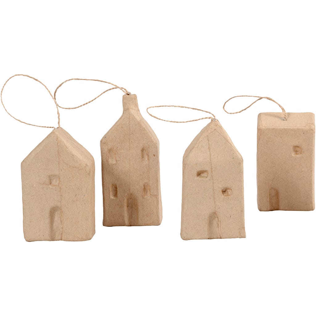 Huis, H: 9,5-12 cm, L: 5,5-6,5 cm, B: 3 cm, 4 stuk/ 1 doos [HOB-549110]