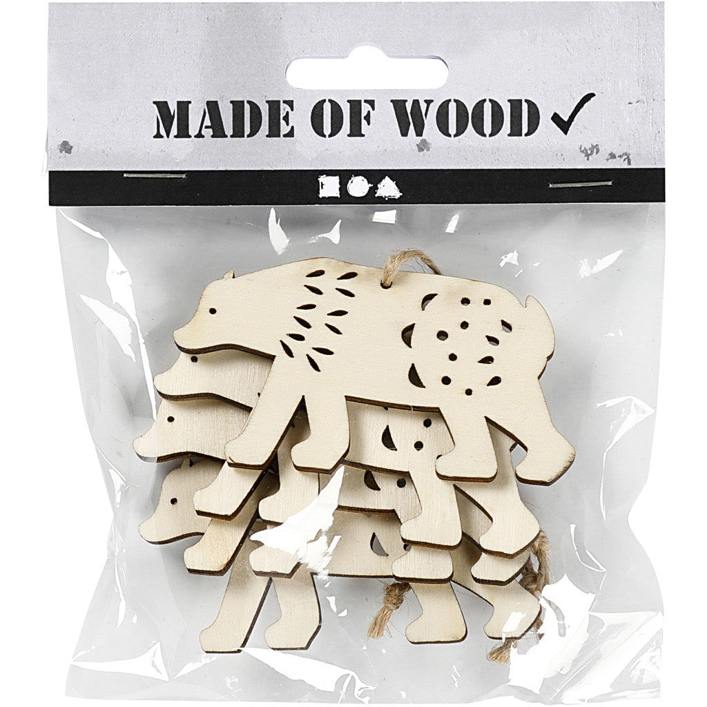 Ornament, ijsbeer, H: 4,5 cm, D: 0,5 cm, B: 7,5 cm, 4 stuk/ 1 doos [HOB-55320]