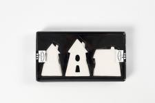 Hangende ornamenten, huizen, H: 7,6-9,7 cm, wit, 3 stuk/ 1 doos [HOB-555170]