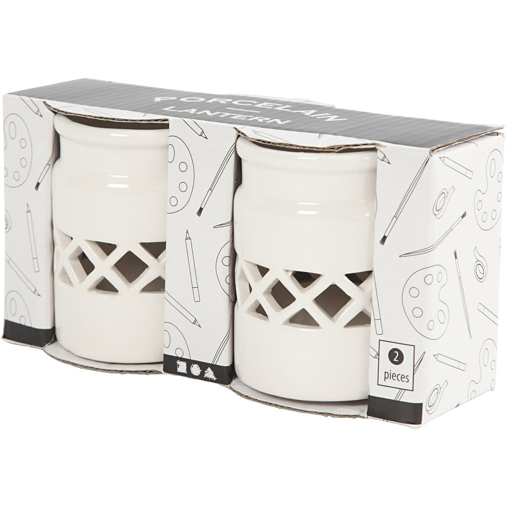 Lantaarn, H: 8 cm, d 6,2 cm, wit, 2 stuk/ 1 doos [HOB-555190]