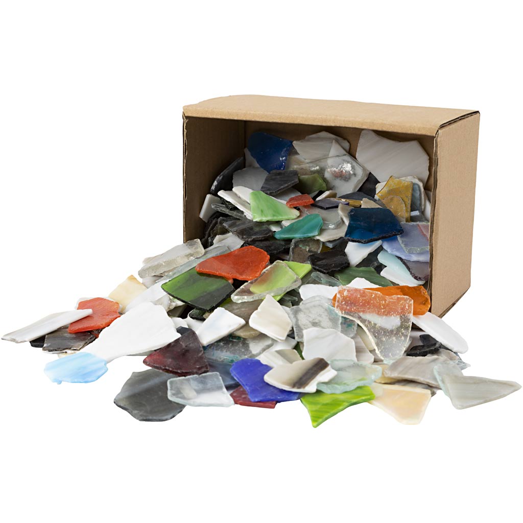 Mosaics, size 15-60 mm, thickness 5 mm, Content may vary , assorted colours, 2 kg