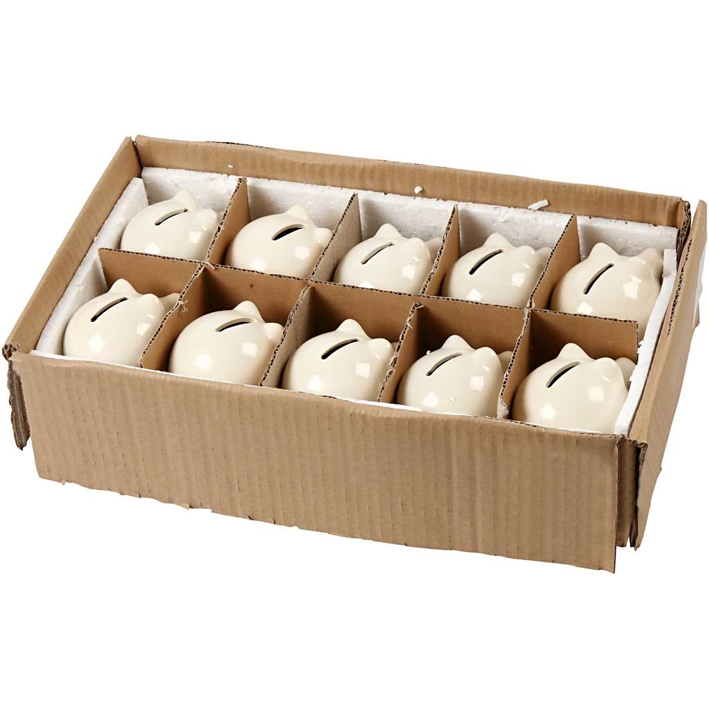 Spaarvarken, H: 8 cm, B: 8,5 cm, off-white, 10 stuk/ 1 doos [HOB-556391]