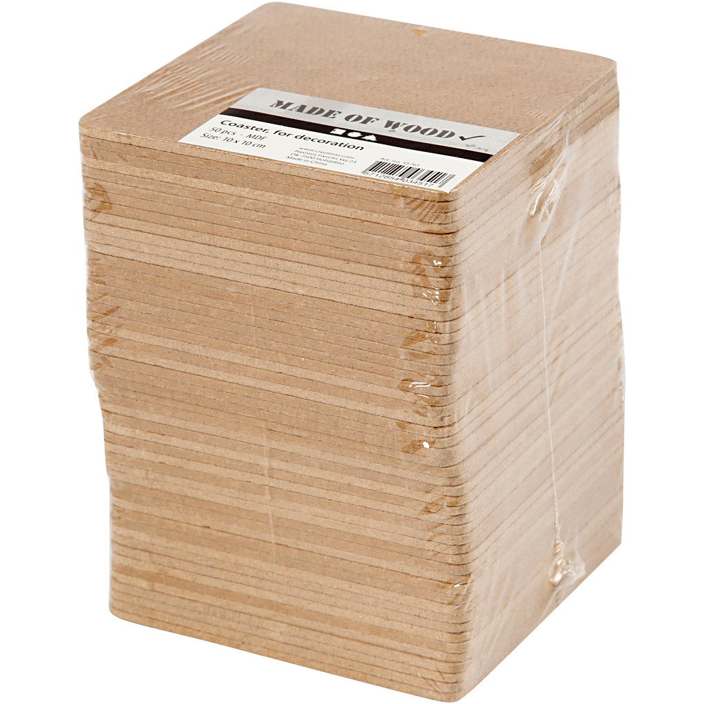Onderzetter, afm 10x10 cm, dikte 3 mm, MDF, 50stuks [HOB55761]