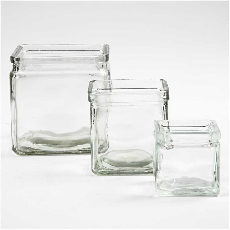 Vierkant glas, H: 5,5 cm, afm 5,5x5,5 cm, 12 stuk/ 1 doos [HOB-55812]