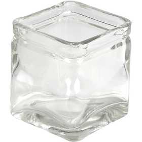 Vierkant glas, H: 8 cm, afm 7,5x7,5 cm, 12 stuk/ 1 doos [HOB-55814]