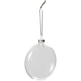Plat glazen kerstbal, d 8 cm, dikte 2,1 cm, 6 stuk/ 1 doos [HOB-55951]
