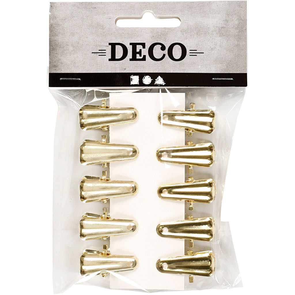 Deco knijpers, L: 27 mm, B: 14 mm, goud, 10 stuk/ 1 doos [HOB-559541]