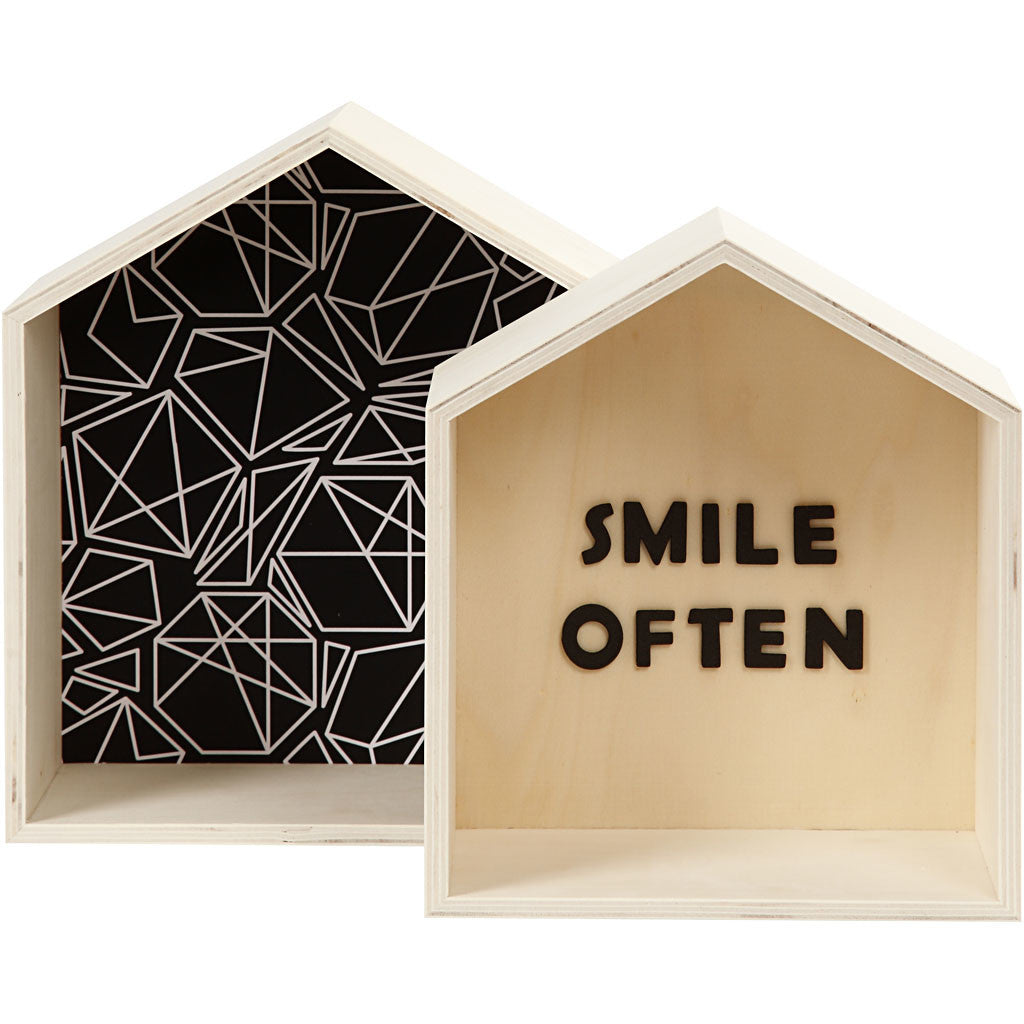 Showdozen, huizen, H: 22,5+25 cm, D: 12,5 cm, B: 19,5+22,5 cm, 2 stuk/ 1 set [HOB-56163]