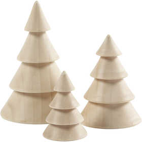 Kerstbomen van hout, H: 5+7,5+10 cm, d 3,5+5,4+6,7 cm, 3 stuk/ 1 doos [HOB-56238]