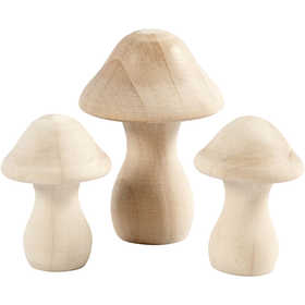 Houten paddestoelen, d 3,3+4,5 cm, afm 4,5+6,5 cm, 3 stuk/ 1 doos [HOB-56519]