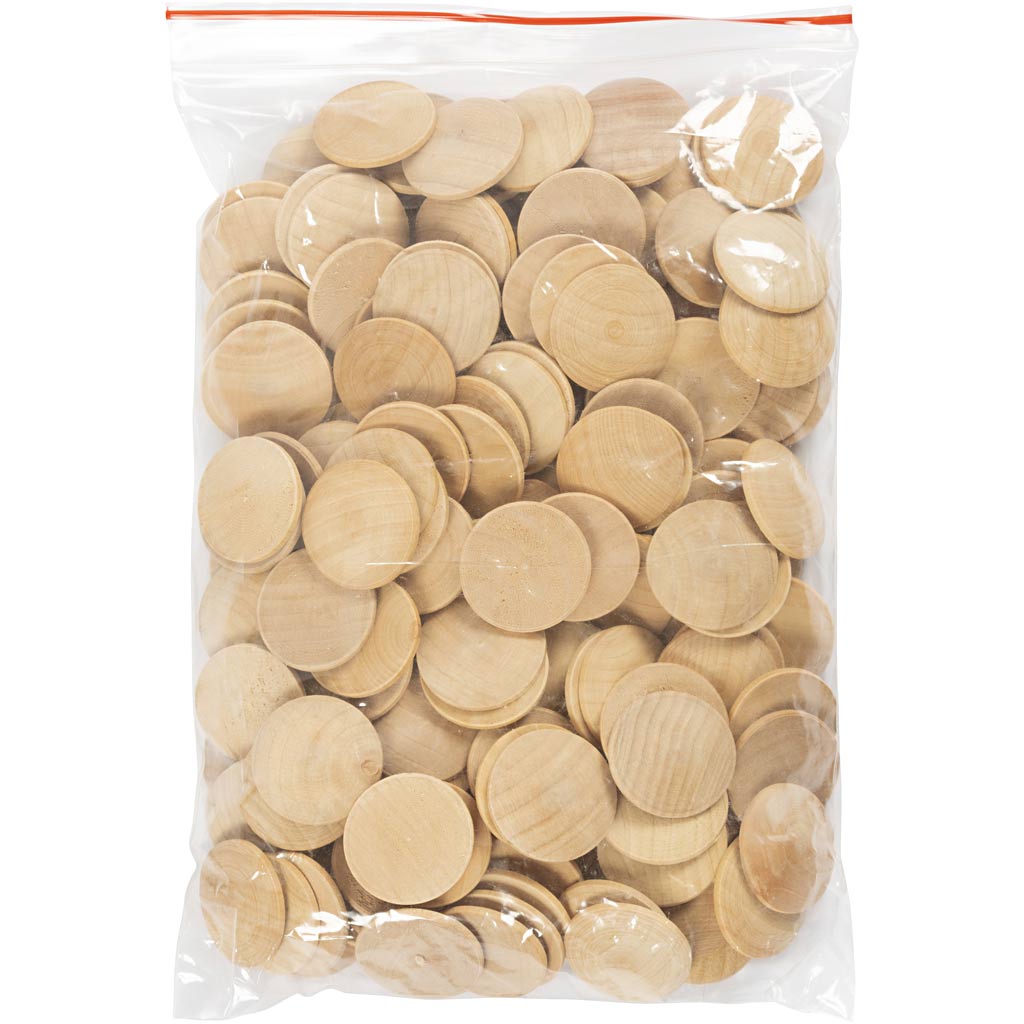 Houten knopen, d 30 mm, dikte 6 mm, 150 stuk/ 1 doos [HOB-56654]