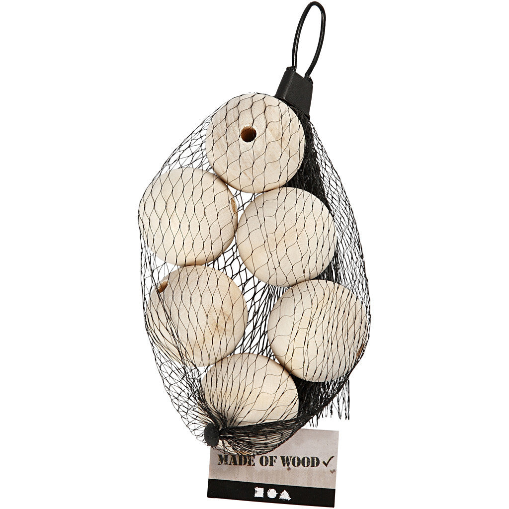 Houten kraal, d 40 mm, gatgrootte 7 mm, 6 stuk/ 1 doos [HOB-56676]