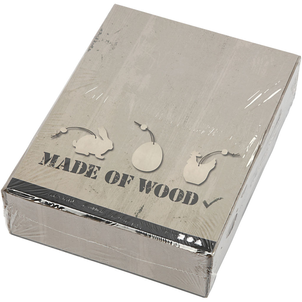 Houten decoraties, konijn, ei, kip, afm 6 cm, dikte 3 mm, 200 stuk/ 1 doos [HOB-56740]