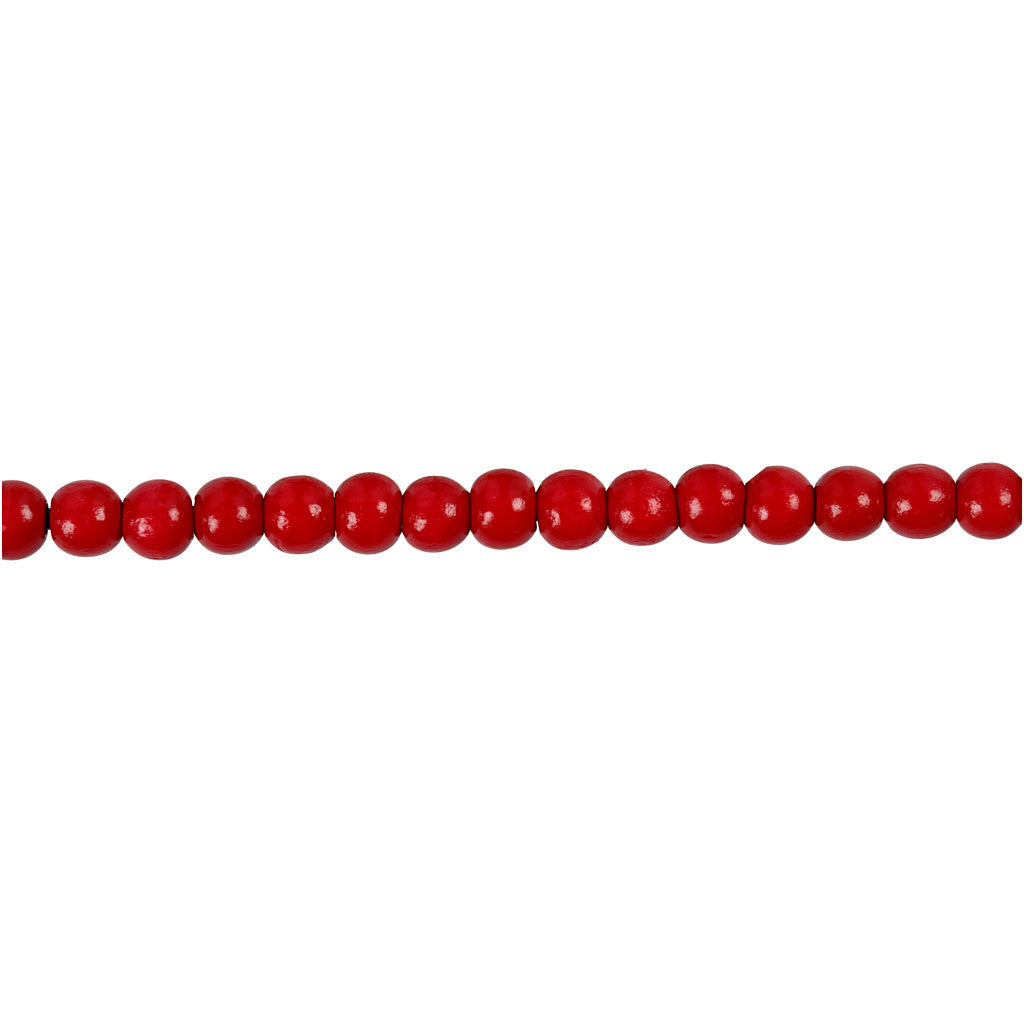 Houten Kralen, d 5 mm, gatgrootte 1,5 mm, ca. 150 stuk, rood, 6 gr/ 1 doos [HOB-570394]