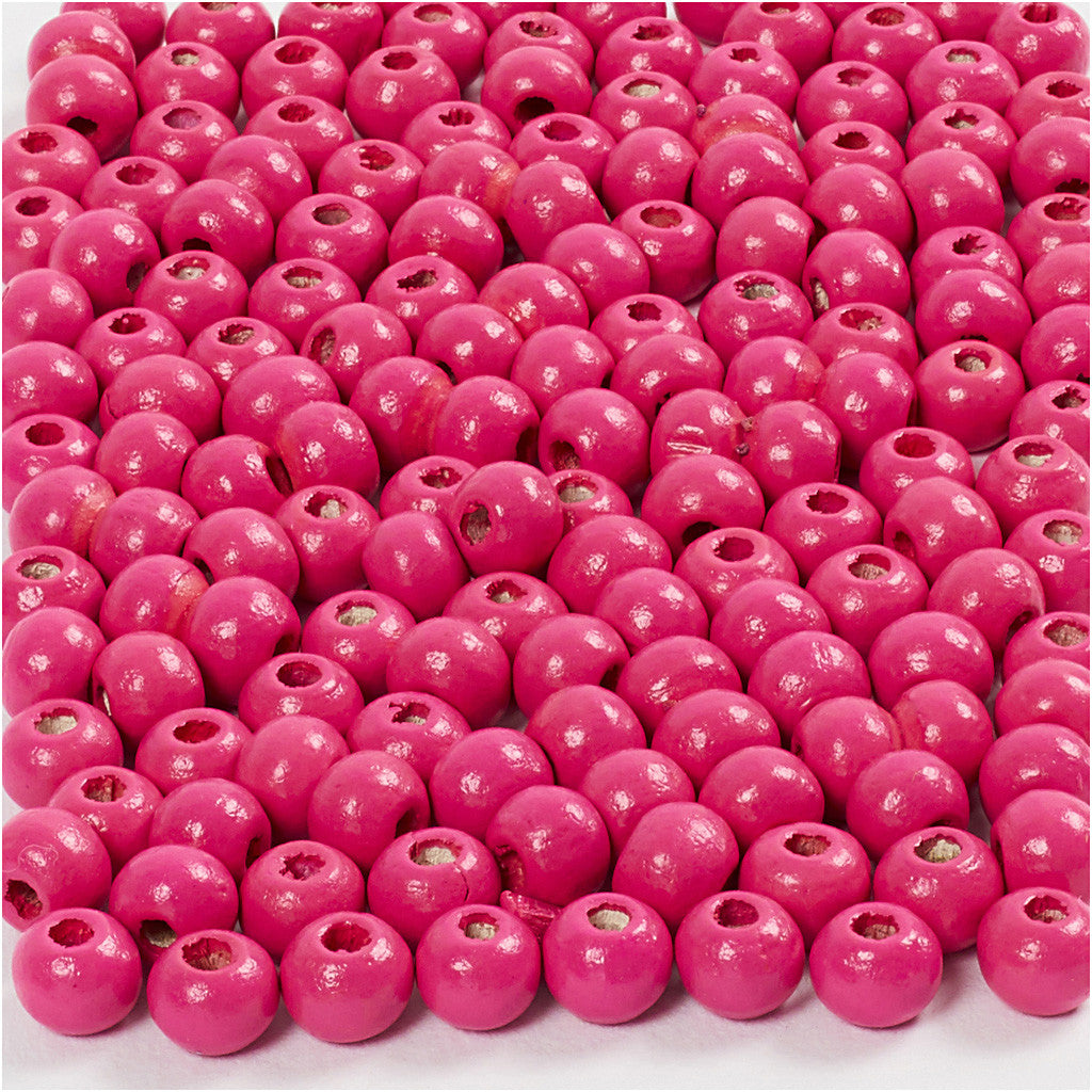 Houten Kralen, d 5 mm, gatgrootte 1,5 mm, ca. 150 stuk, roze, 150 stuk, 6 gr/ 1 doos [HOB-570396]