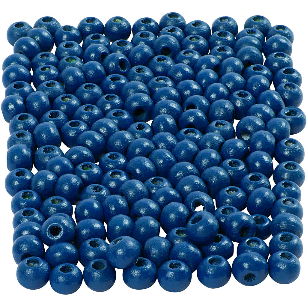 Wooden Beads, dia. 5 mm, hole size 1,5 mm, ca. 150 pc, blue, 6 g