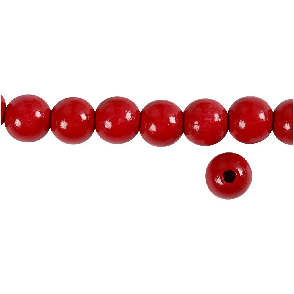 Houten Kralen, d 12 mm, gatgrootte 3 mm, ca. 40 stuk, rood, 22 gr/ 1 doos [HOB-570414]