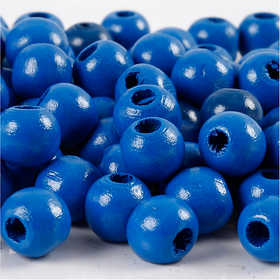 Houten Kralen, d 12 mm, gatgrootte 3 mm, ca. 40 stuk, blauw, 22 gr/ 1 doos [HOB-570418]