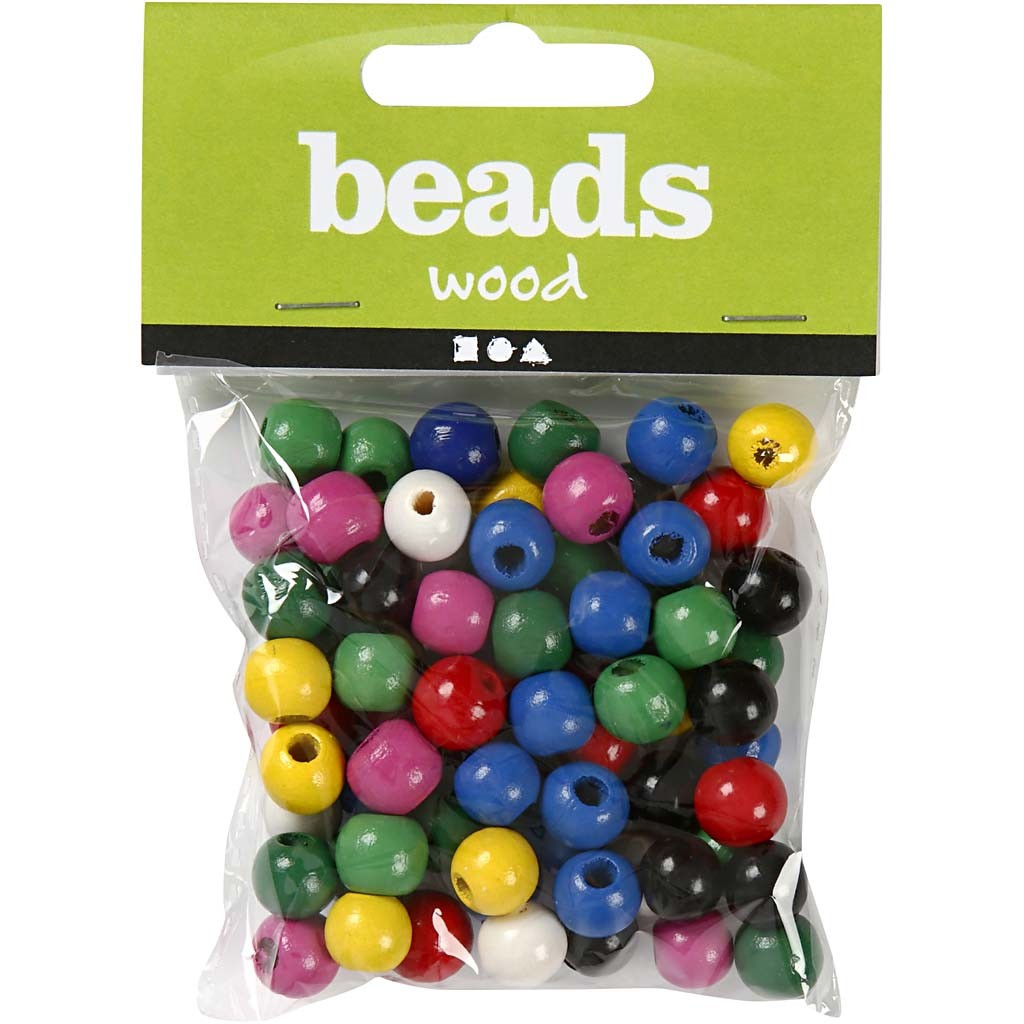 Houten kralen, d 12 mm, gatgrootte 3 mm, ca. 40 div, diverse kleuren, 22 gr/ 1 doos [HOB-570419]