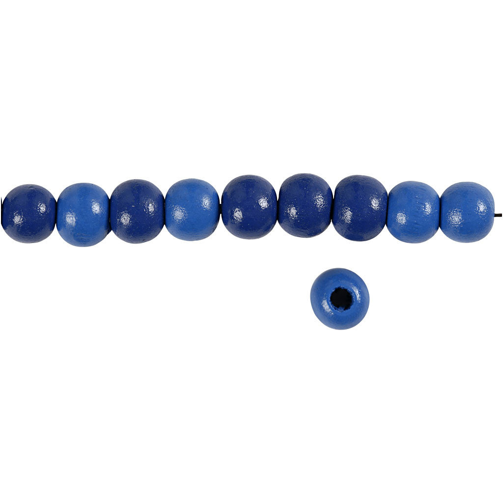 Houten Kralen, d 10 mm, gatgrootte 3 mm, ca. 70 stuk, blauw, 20 gr/ 1 doos [HOB-570598]