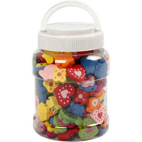 Houten Kralen Figuren, afm 15-20 mm, gatgrootte 1,5 mm, ca. 325 stuk, 235 gr, 700 ml/ 1 Doosje [HOB-571050]