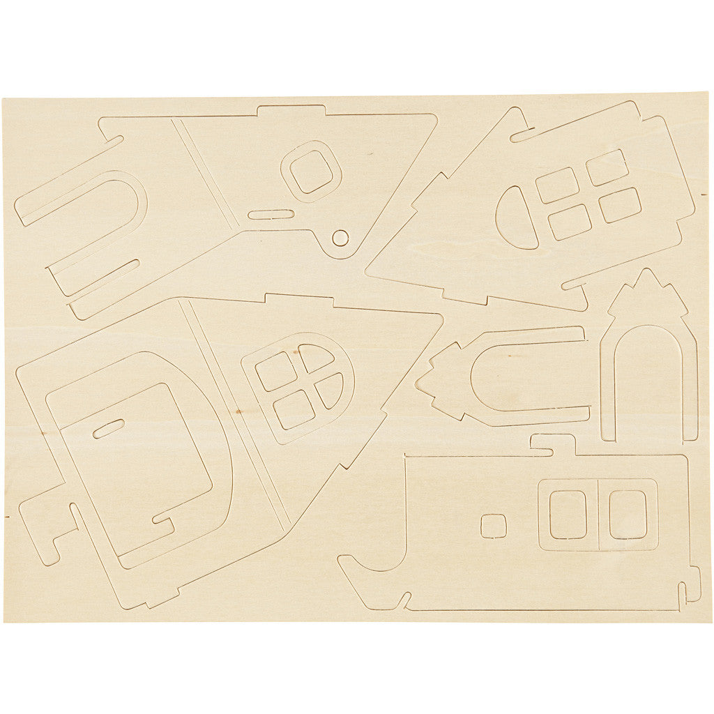 3D Houten Constructie Set, Huis met veranda, afm 22,5x17,5x20,5, 1 stuk [HOB-57874]