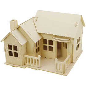 3D Houten Constructie Set, Huis met terras, afm 19x17,5x15, 1 stuk [HOB-57875]