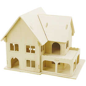 3D Houten Constructie Set, Huis met veranda, afm 22,5x16x17,5, 1 stuk [HOB-57876]