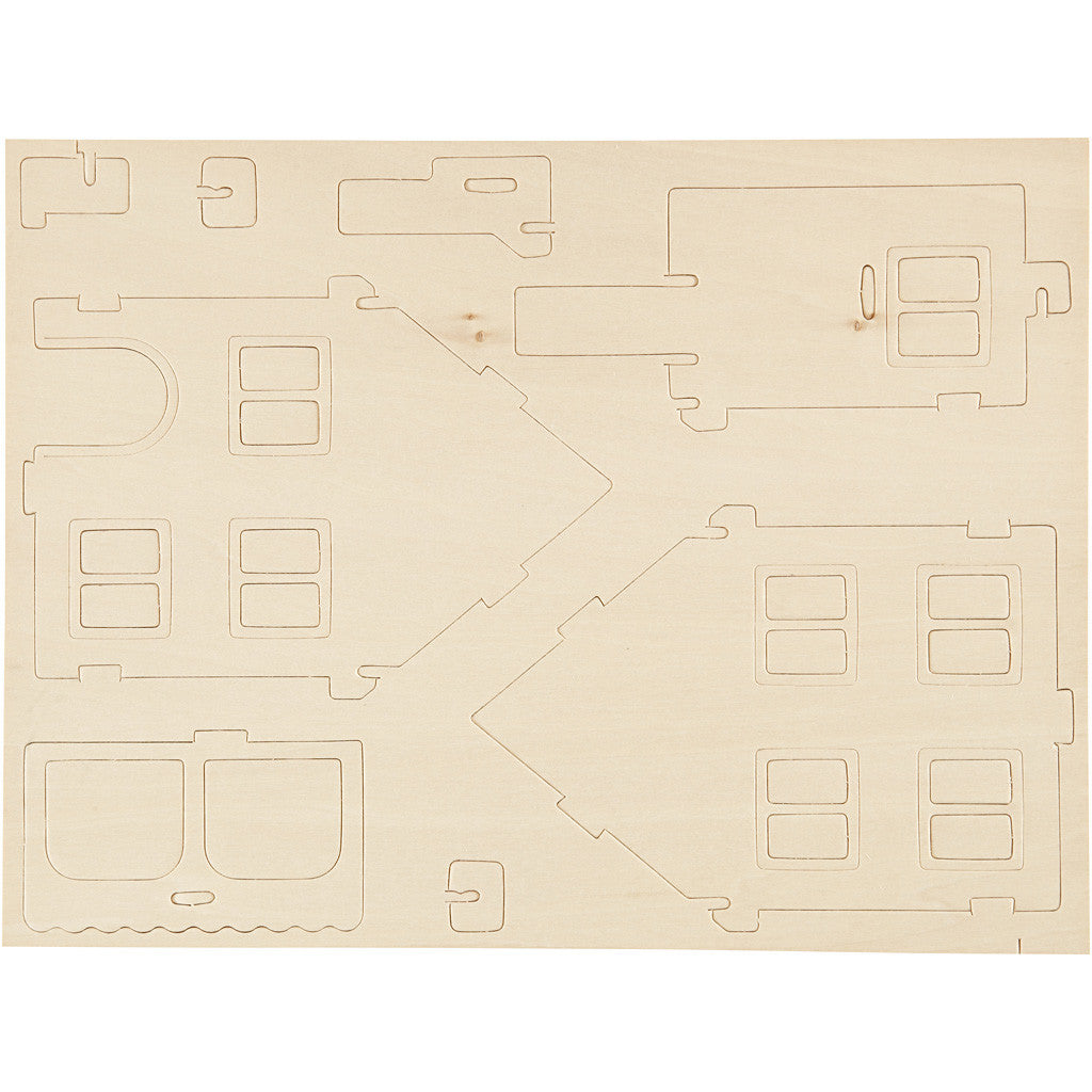 3D Houten Constructie Set, Huis met veranda, afm 22,5x16x17,5, 1 stuk [HOB-57876]