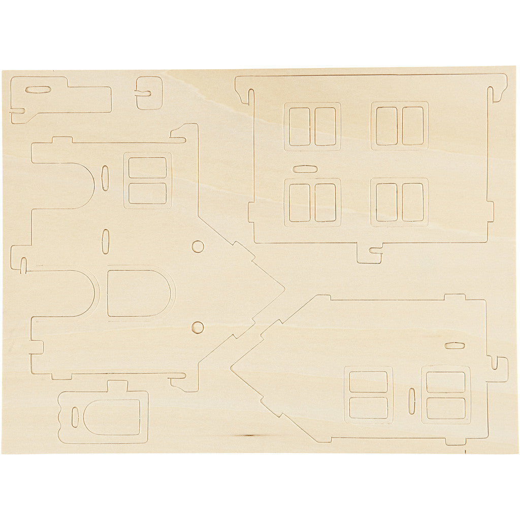 3D Houten Constructie Set, Huis met veranda, afm 22,5x16x17,5, 1 stuk [HOB-57876]