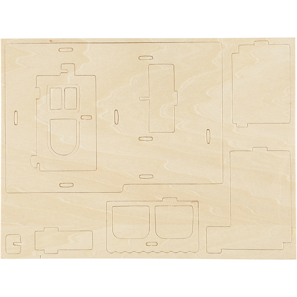 3D Houten Constructie Set, Huis met veranda, afm 22,5x16x17,5, 1 stuk [HOB-57876]