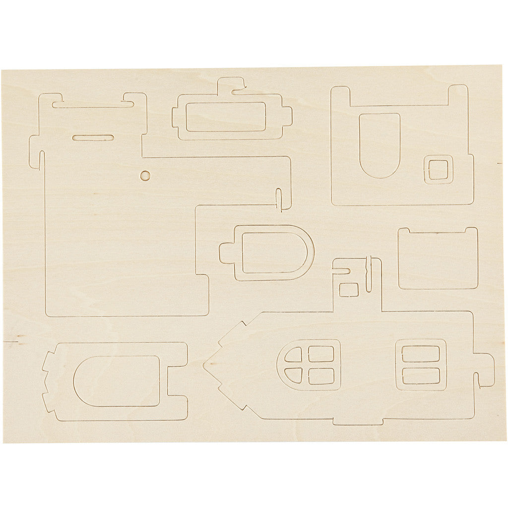 3D Houten Constructie Set, Huis met balkon, afm 15,8x17,5x19,5, 1 stuk [HOB-57877]