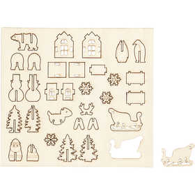 DIY Houten figuren, Kerst, L: 15,5 cm, B: 17 cm, dikte 3 mm, 1 doos [HOB-57882]