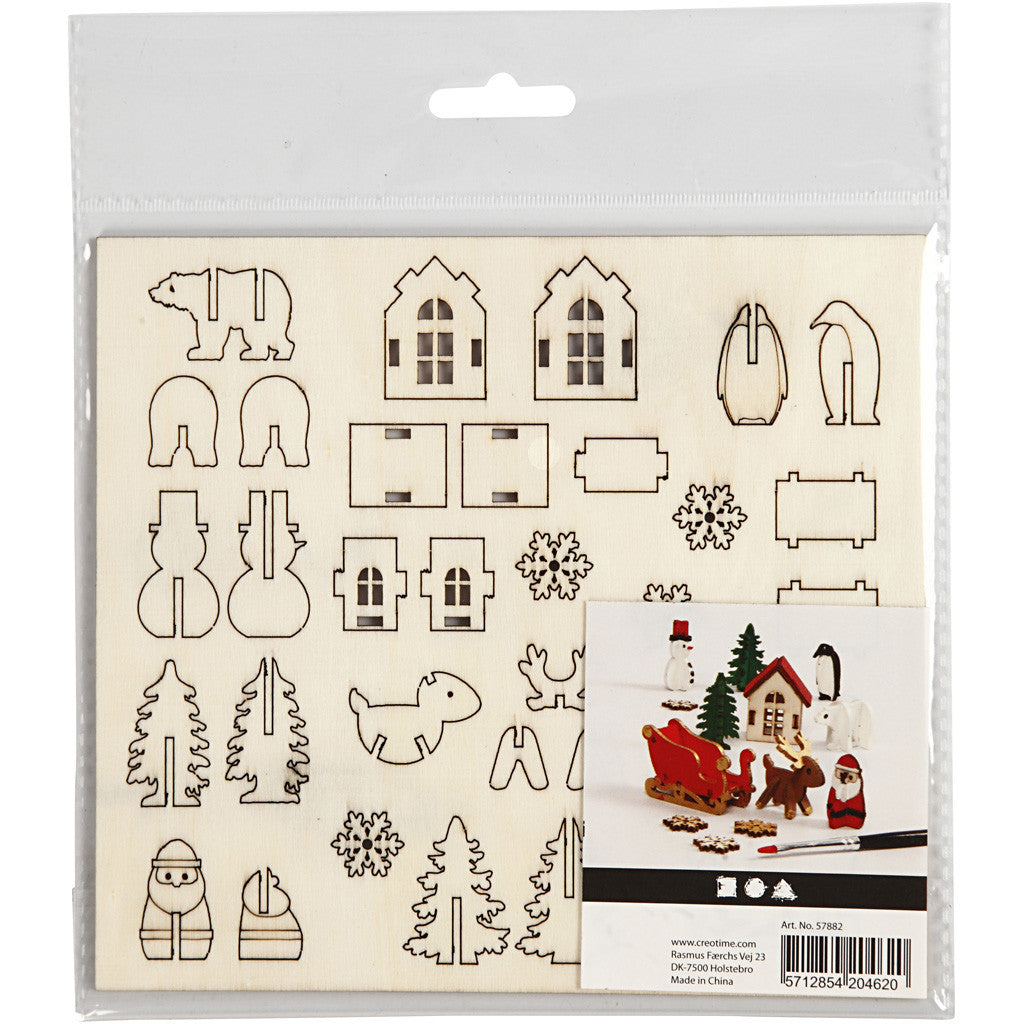 DIY Houten figuren, Kerst, L: 15,5 cm, B: 17 cm, dikte 3 mm, 1 doos [HOB-57882]