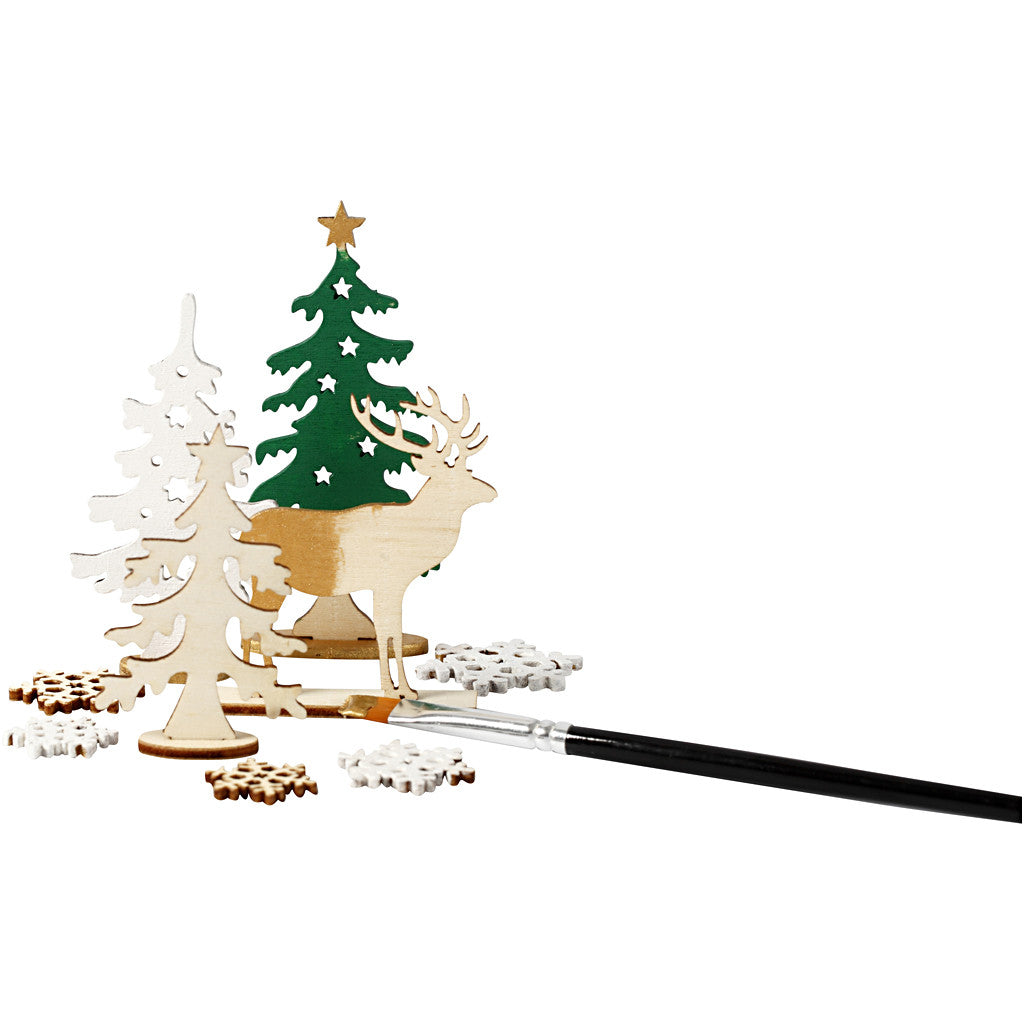 DIY Houten figuren, bos met herten, L: 15,5 cm, B: 17 cm, dikte 3 mm, 1 doos [HOB-57885]