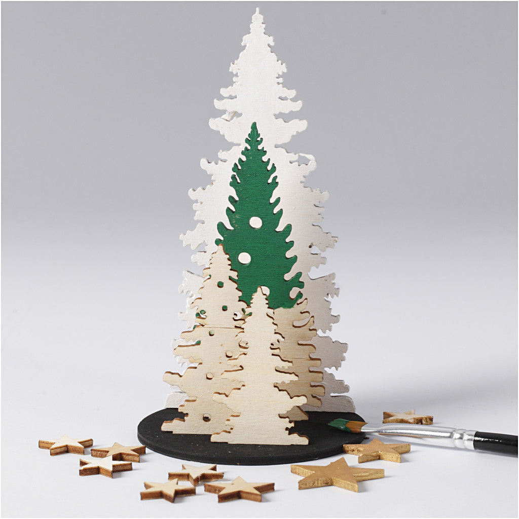 DIY Houten figuren, kerstbomen, L: 20 cm, B: 17 cm, dikte 3 mm, 1 doos [HOB-57886]