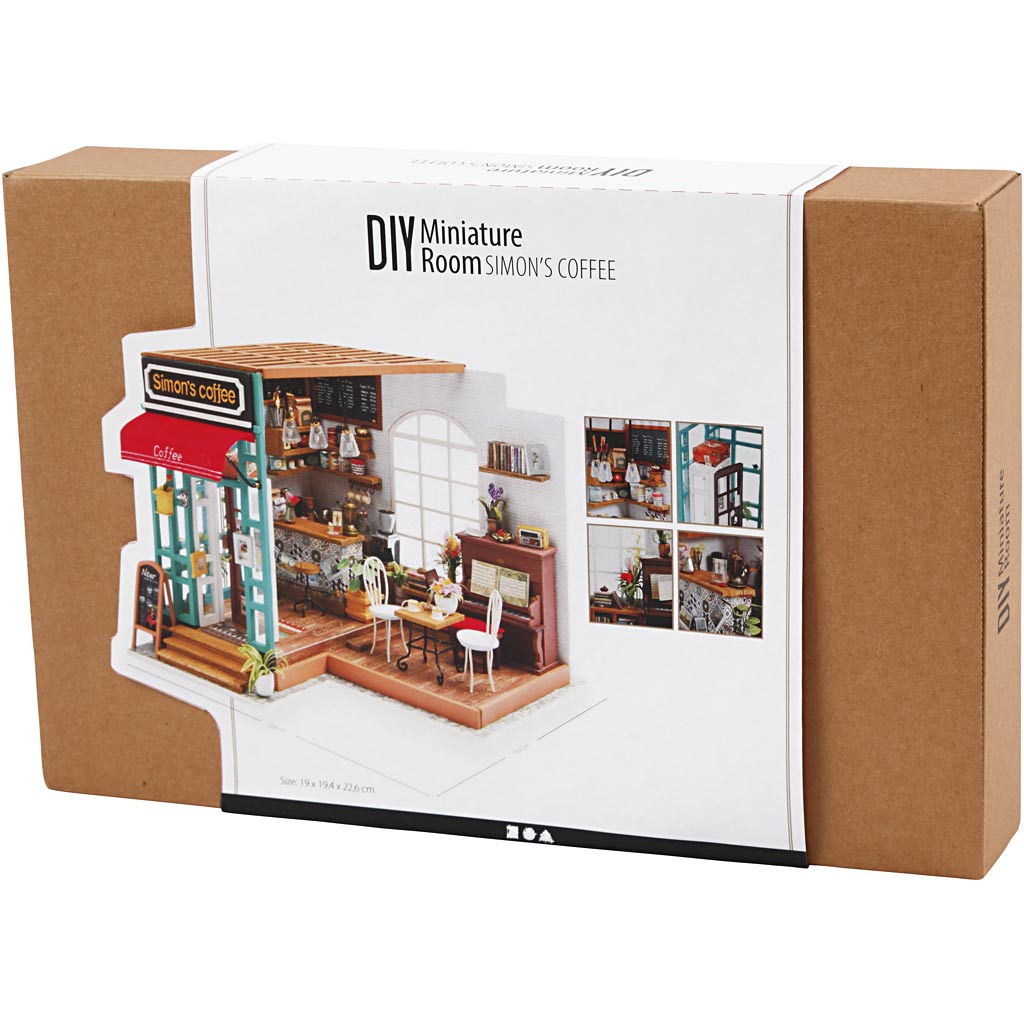 DIY Miniatuur kamer, Koffiehoek, H: 19 cm, L: 22,6 cm, B: 19,4 cm, 1 stuk [HOB-578921]
