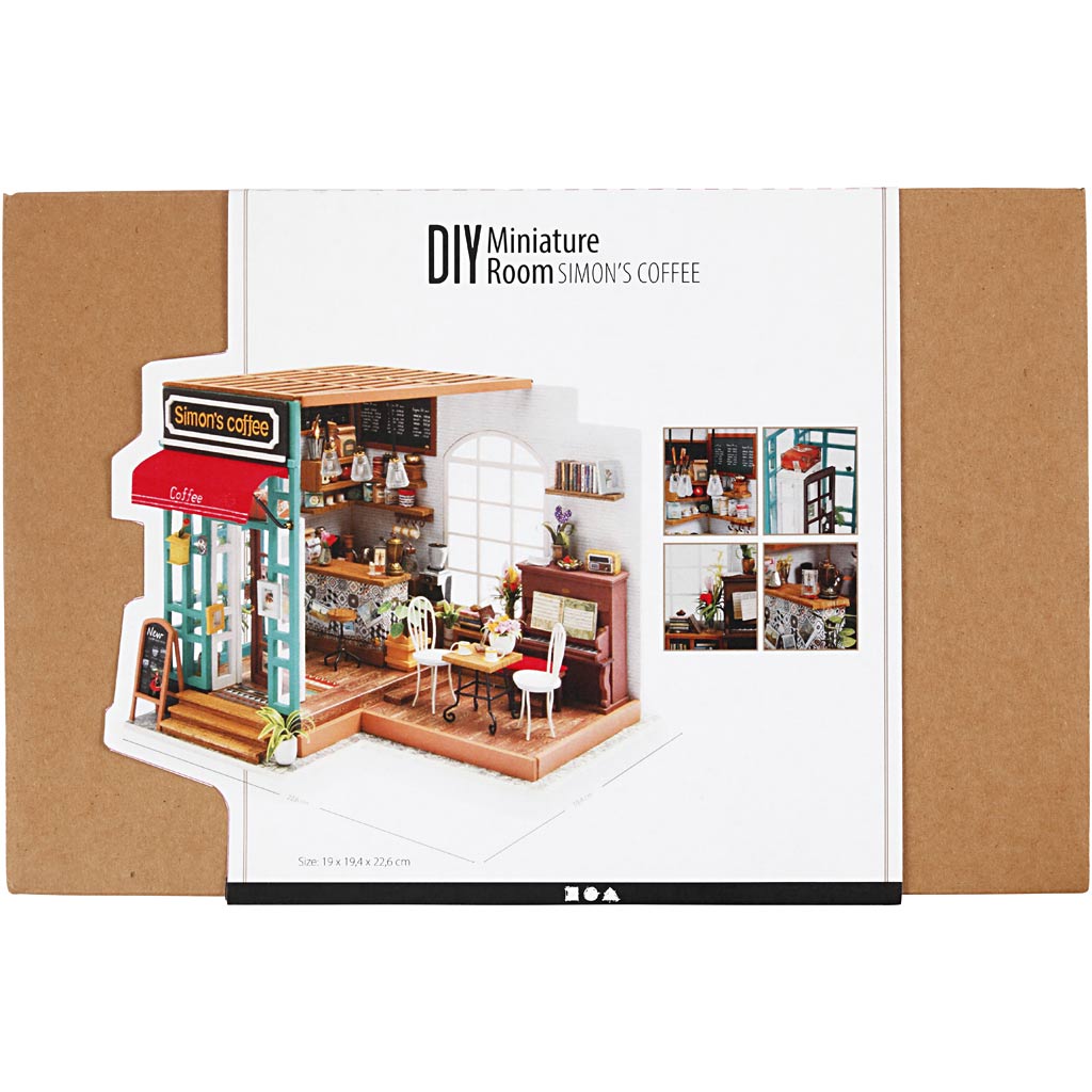 DIY Miniatuur kamer, Koffiehoek, H: 19 cm, L: 22,6 cm, B: 19,4 cm, 1 stuk [HOB-578921]
